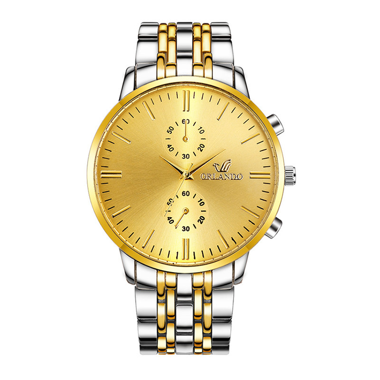 Men Watches New ORLANDO Fashion Quartz Watch Men's Silver Gold Plated Stainless Steel Wristwatch Masculino