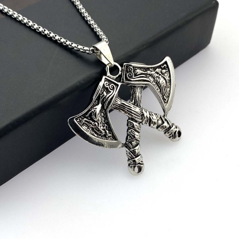 Viking Celtic Warrior Rune Battle Axe Pendant Necklace CRRSHOP  Titanium Steel Chain 60cm free shipping necklace