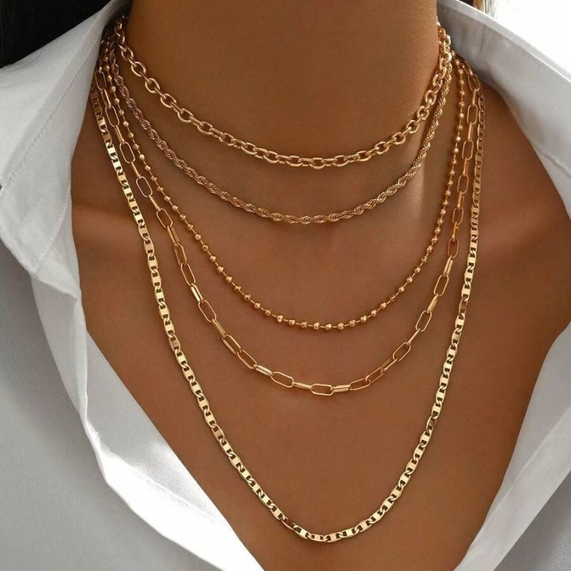 Necklace Fried Dough Twists chain, multi-layer suit necklace, multiple metal chain combination necklace