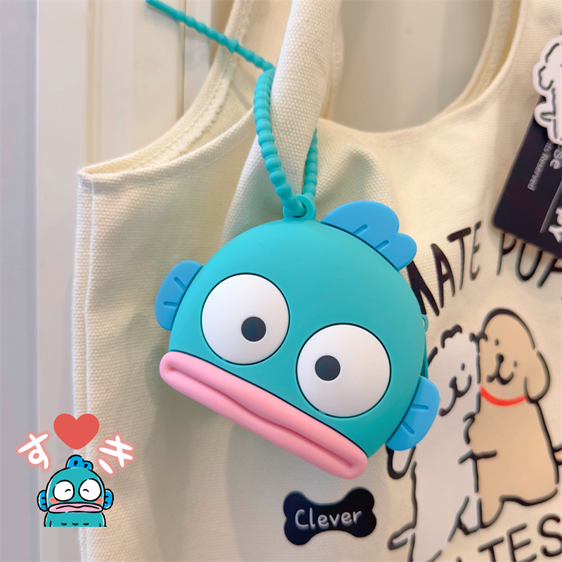 Kawaii Sanrio Hangyodon Bag Anime Cute Girl Crossbody Bag Silicone Bluetooth Earphone Lipstick Small Item Storage Bag Coin Purse