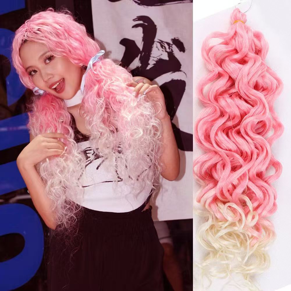 Wig Latin American curly wig big curly Hawaiian curly crochet braided fluffy gradient color hair extension water ripple wave curlGradient pink beige