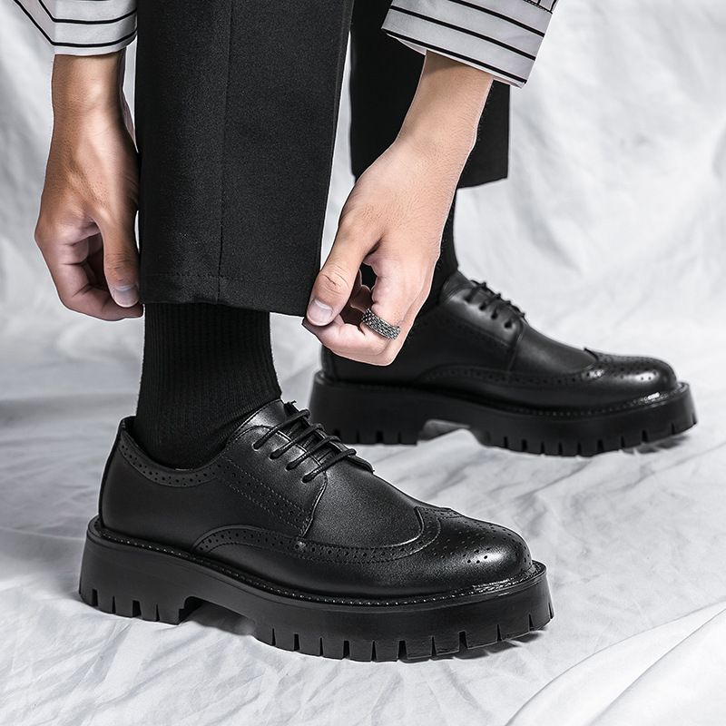 Spring and Autumn's new Bullock big head leather shoes, low-top outdoor lace-up casual shoes for teenagers, thick-soled fashionable men's shoes