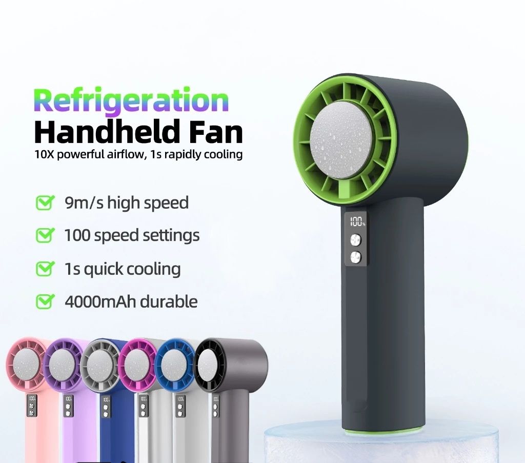 High Speed Turbo Handheld Fan, Semiconductor Ice Compress Refrigeration Fan, Digital Display 100 Gears Adjustable Wind Speed, Portable Strong Wind Cooling Fan For Outdoor Travel Summer Use