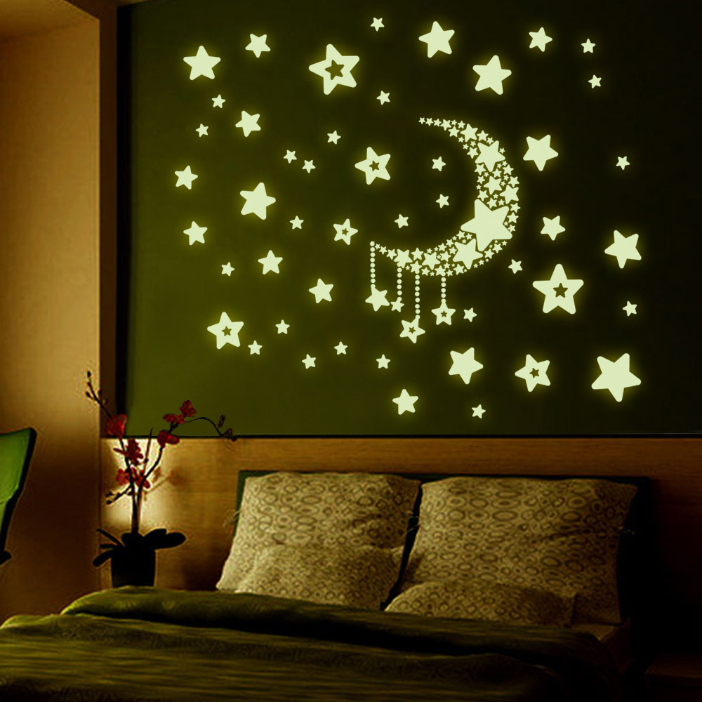 Y0015 Glow in The Dark Stars for Ceiling Glow in The Dark Stickers for Girls Bedroom Glowing Stars and Moon Wall Decals for Girls Kids Bedroom, Living Room, Kitchen, Nursery Room Decorations
