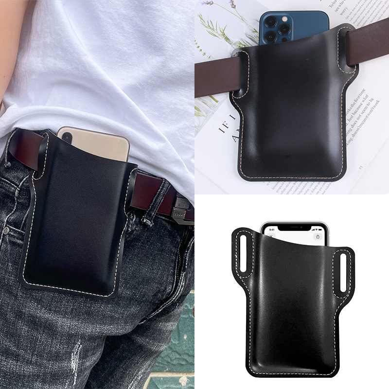 Men's casual small waist bag mobile phone bag male black brown waist bags CRRshop free shipping Men's leather belt mobile phone bag waist bag 6.5 inch running outdoor vertical construction site mobile phone bag