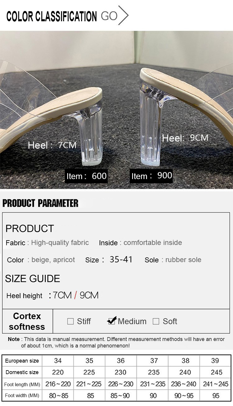 600 Women Summer 2021 Girl Sexy Clear  Round Heel Open Toe High Heel Slippers Shoes