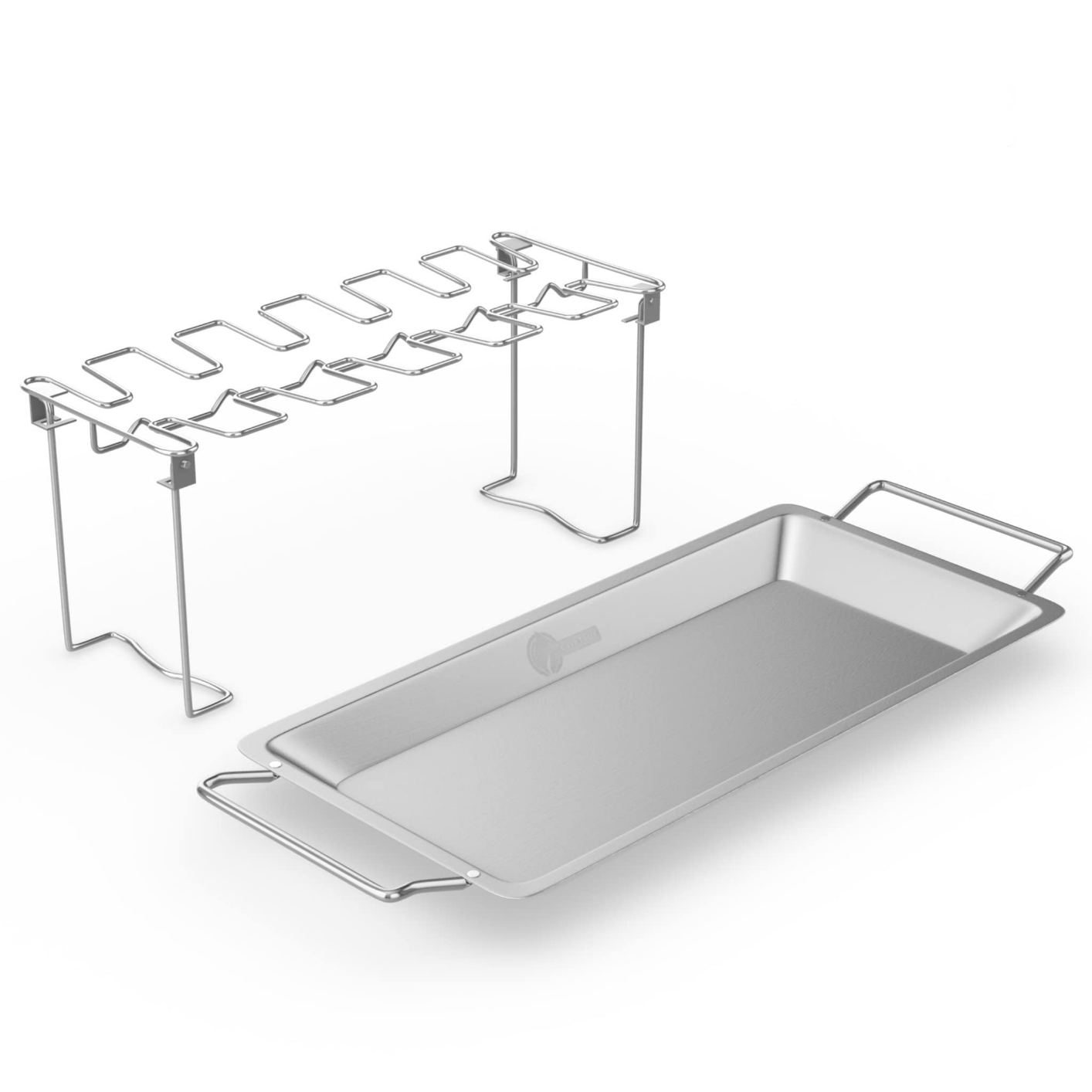 Cave Tools Chicken Wing & Leg Rack for Barbecue Grill Smoker or Oven - Stainless Steel Vertical Roaster Stand & Drip Pan/Grill Grease Tray for Cooking Vegetables in BBQ Juices - Dishwasher Safe