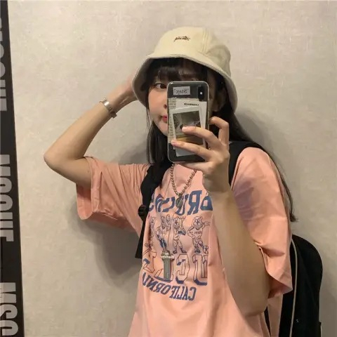 Women's Spring/Summer New Loose Letter Print T-Shirt Casual Half-Sleeved Top