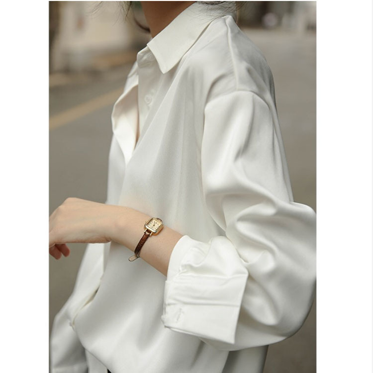 A141-1-2715 Women's Autumn New Loose Lapel Top Long Sleeved Solid Color Shirt