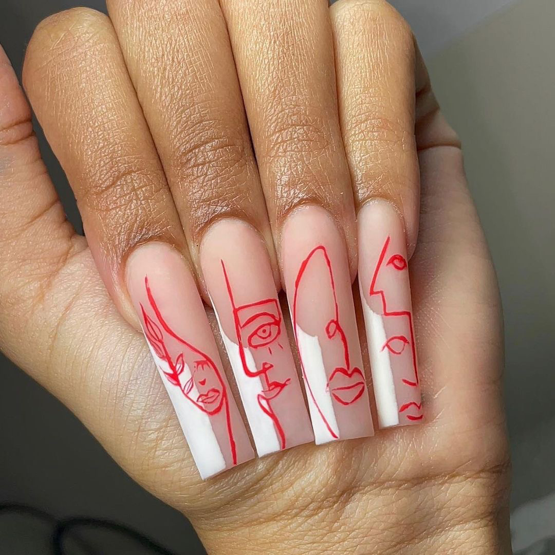 JP1436 24 Pcs Matte Press on Nails, Super Long Coffin Art Contrast Graffiti Fake Nails, Full Cover Artificial False Nails for Women and Girls
