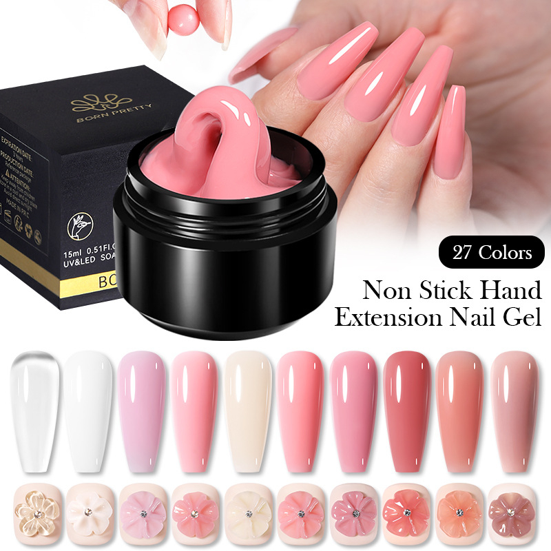 56021 BORN PRETTY 15ML Non Stick Hand Solid Extension Nail Gel Clear Nude Pink Extension Gel Rhinestone Glue Gel Easy to Operate