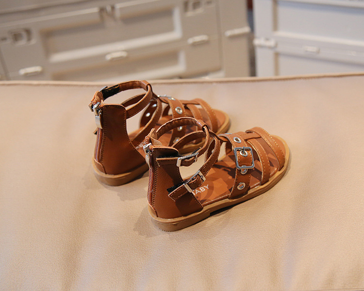 Women Girls Roman Shoes Open-toe Buckle Flat Casual Soft Bottom Sandals High Top Children's Beach Shoes
