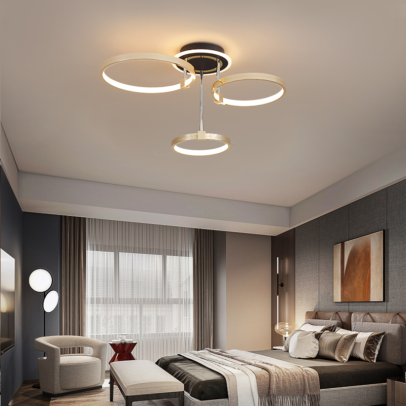 LPS Nordic creative round chandelier bedroom living room dining room lighting golden chrome halo ceiling lamp