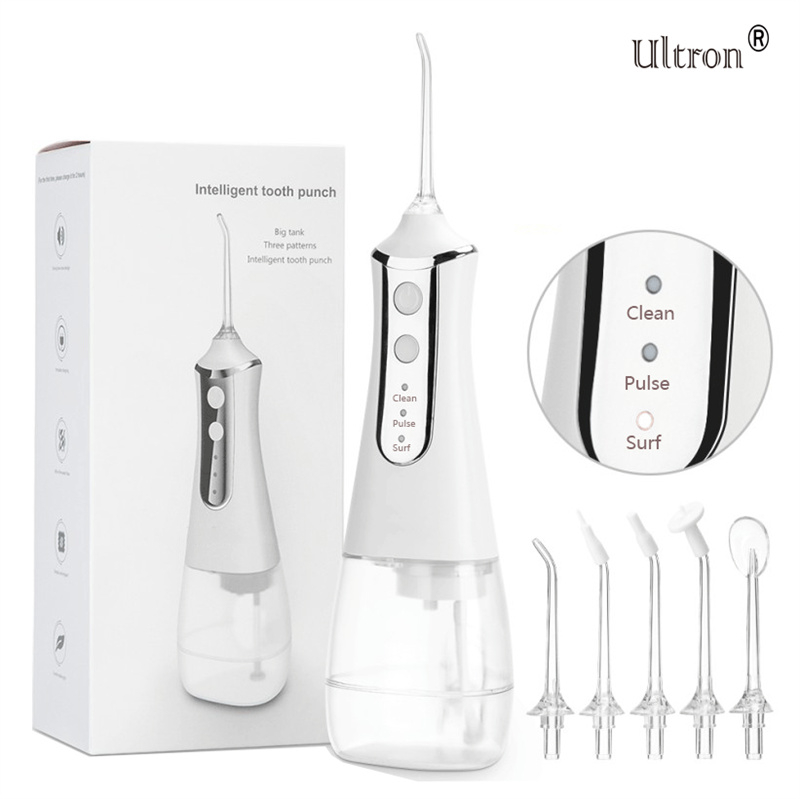 Ultron Portable Oral Irrigator Water Flosser Dental Water Jet Tools Pick Cleaning Teeth 300ML 5 Nozzles Mouth Washing Machine Floss