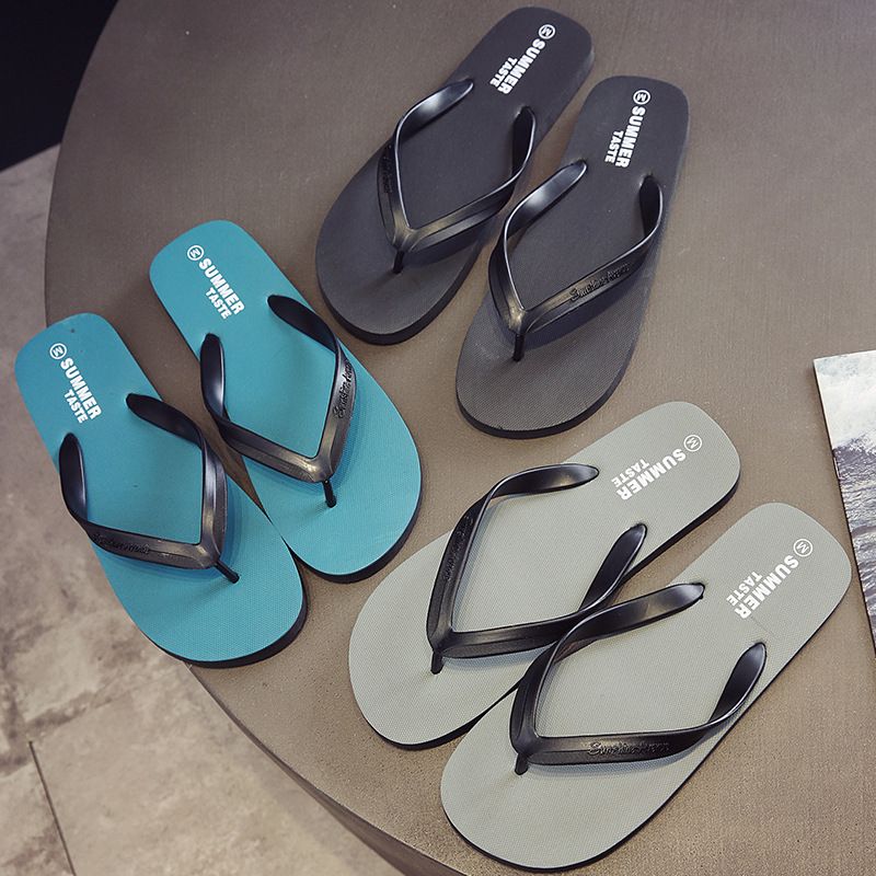 Men's Summer Minimalist Rubber Flip Flops, Anti-slip Casual Beach Slippers, Comfortable Flat Sandals with "Summer Taste" Print, 5 Colors Available, EU Sizes 40-45
