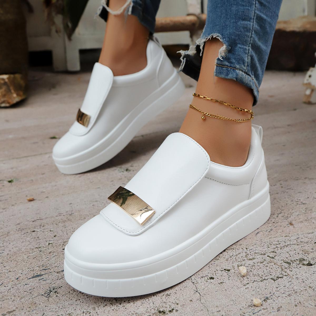 Women's Platform Sneakers 2025 SS/AW Chunky Sole Slip-On Shoes Low Cut Casual Flats Height Increasing Footwear