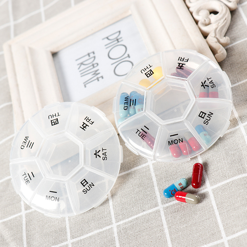 CHX-003 Circular Pill Box 7 Slots Round Daily Weekly Tablet Pill Case Splitter Medicine Pil Case Geneeskunde Houder Organizer Dispenser