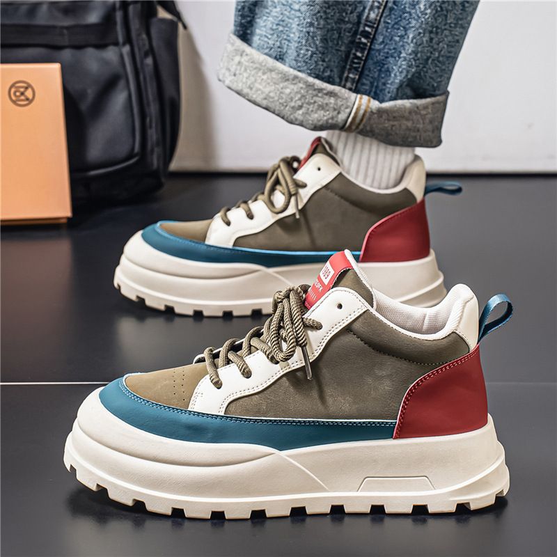 Men's High Top Skate Shoes 2025 A/W Chunky Sole Sneakers Lace-Up Platform Shoes Youth Streetwear Fashion Casual Athletic Wear