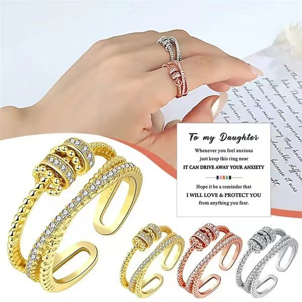 KL-2320 To My Daughter - Fidget Anxiety Ring for Women Teens Drive Away Your Anxiety Circle Beads Rotary Anxiety Ring Birthday ADHD GIFT