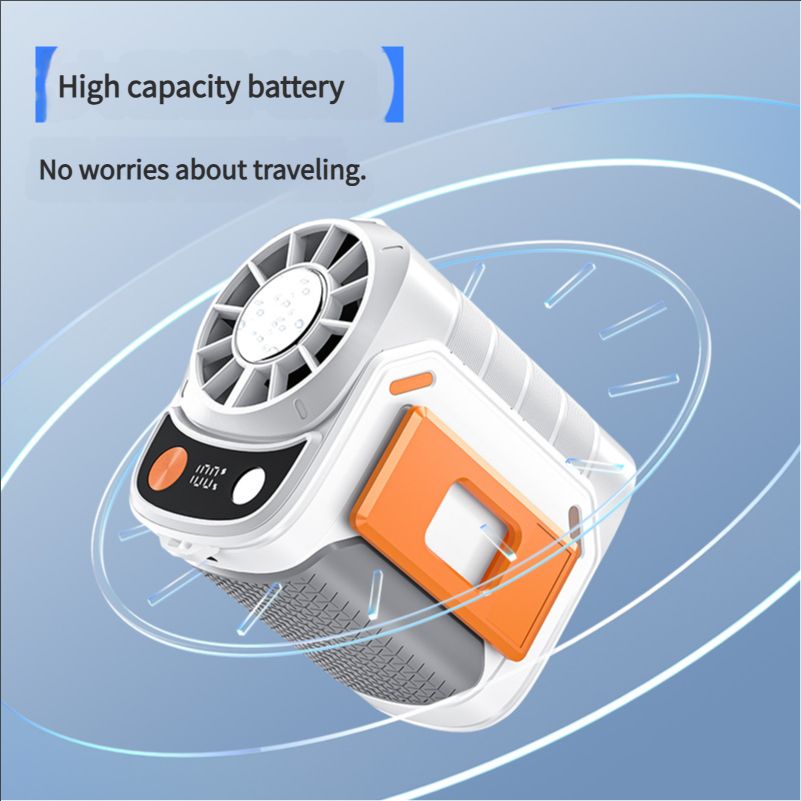 Portable belt air conditioning fan, rechargeable 3-in-1 semiconductor cooling hanging belt fan, equipped with 6000mAh battery and flashlight, three wind speeds, digital display, suitable for construction sites, outdoor, farms, fishing, camping