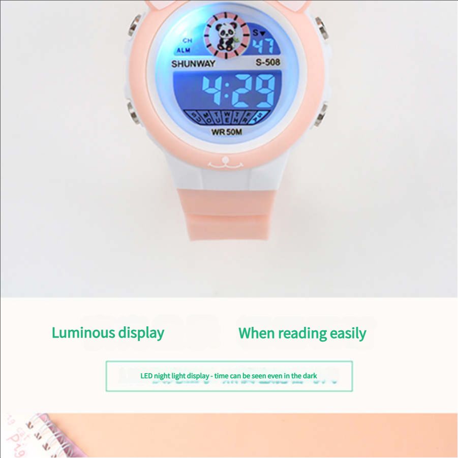 New stock panda cartoon children's electronic watch student party waterproof night light multifunctional alarm clock electronic watch