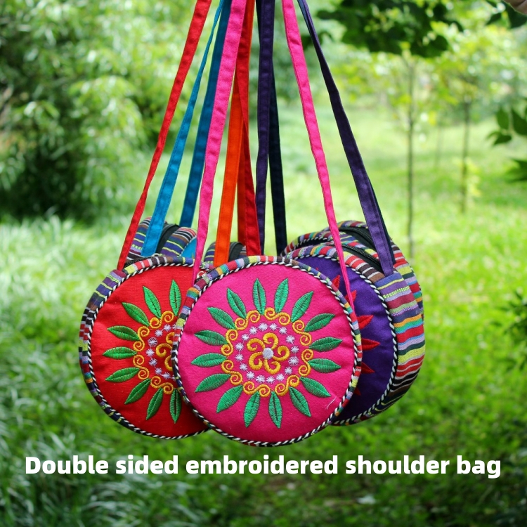 China embroidery Shoulder bags , Double sided embroidered shoulder bag ，Embroidered Bag ,Cross Body Bag, Women's Embroidered Bag CRRSHOP women embroidery Double zipper wallet Single shoulder Crossbody bag holiday gifts present female shoulder bag