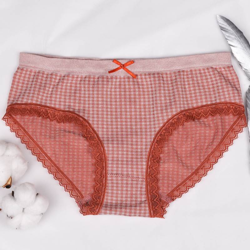 51 women's plaid print panties cotton-bottom design shorts cute girl briefs 3pcs set