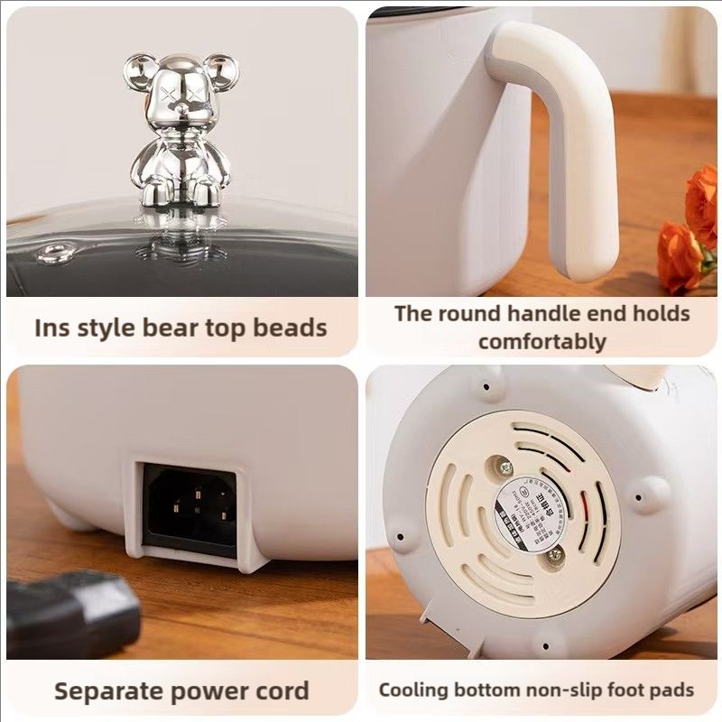 DISI multifunctional electric cooking pot with steamer, two levels of firepower,portable cookware,stew,boil,saute,fry,steam,1.5L