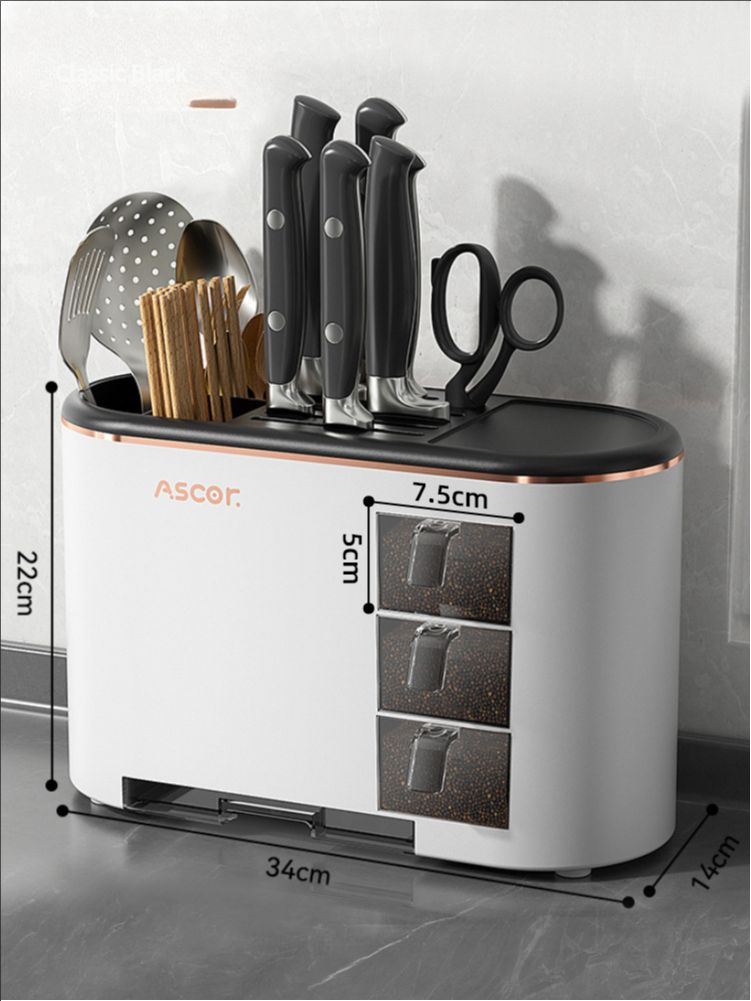 Multi functional kitchen storage shelves, household essentials, seasoning storage shelves, seasoning boxes, chopsticks, knife holders, and knives