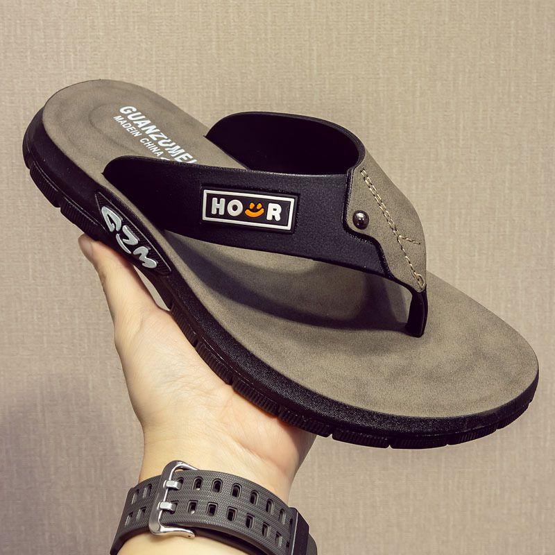 Men's Casual Faux Leather Flip Flops, Non-Slip Cushioned Summer Slippers, Comfortable Outdoor & Indoor Footwear, 3 Colors Available, EU Size 41-44