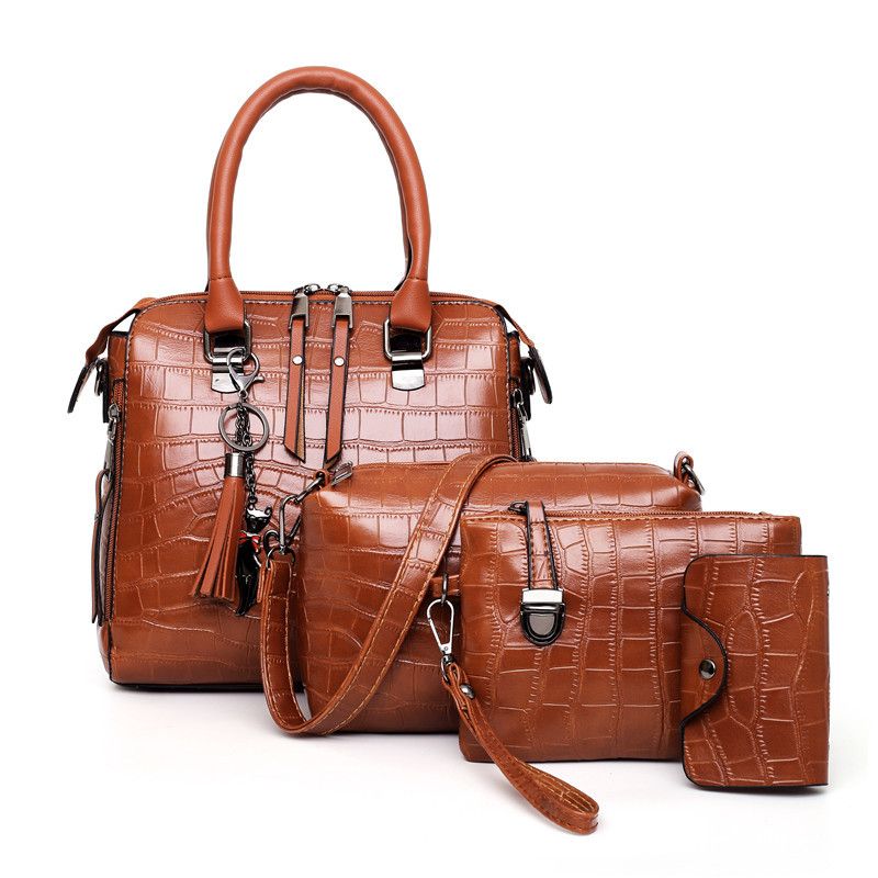 Women's bag 2023 new urban simple fashion trend one-shoulder oblique span portable alligator grain bag mother four-piece set 031-6017