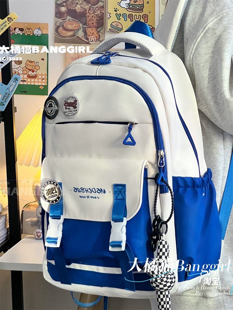 Japanese Ins workwear backpack for girls, high school students, middle school students, large capacity contrasting color backpacks, travel backpacks for boys
