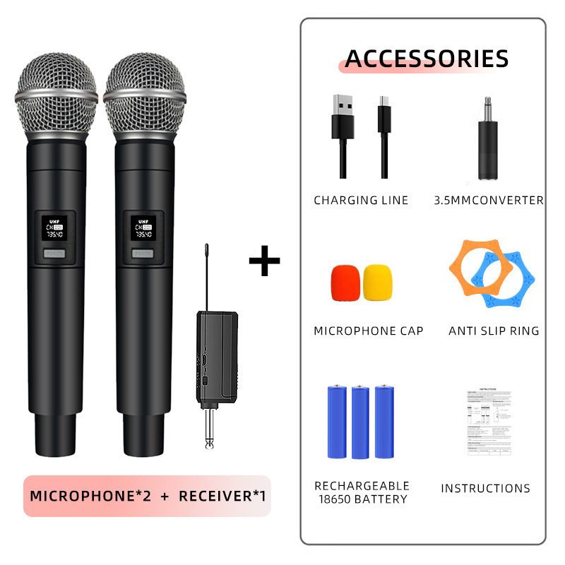 Handheld one-to-two charging telephone microphone outdoor audio live singing sound card home wireless microphone