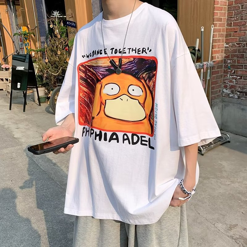 Men's New Crewneck Casual T-Shirt Cartoon Print Loose Short Sleeves