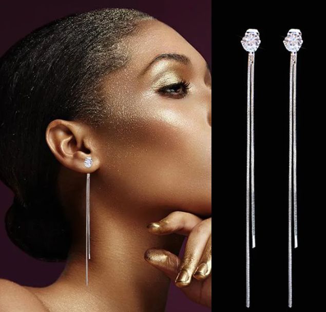Women's Earrings Long Crystal Tassel Dangle Earrings for Women Wedding Drop Earring Elegant Jewelry Valentine's Day Gift Women's Fashion Accessories Jewellery