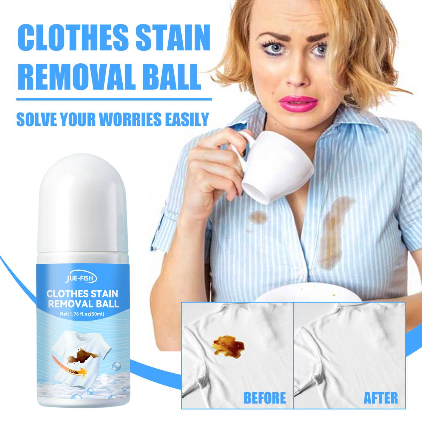 Stain Remover for Clothes - Roll Bead Design, Portable No-wash Instant Stain Remover Pen,Stain Remover Roller-Ball Cleaner for Clothes,Ideal for Emergency Stain Removal