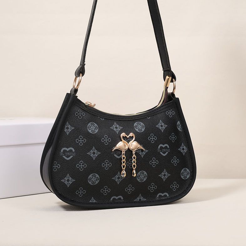 2025 New Fashion Printed Underarm Bag, Little Swan Decorated Crescent Bag, High-End Single Shoulder Popular Bag.