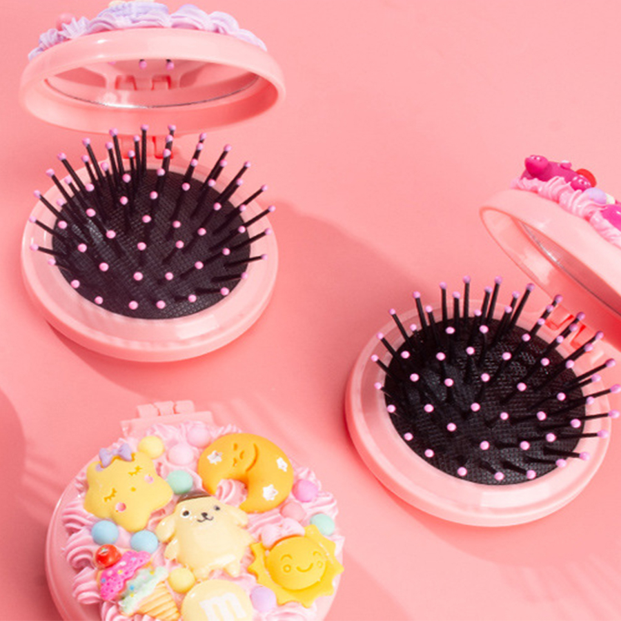 Cartoon Cute Super Cute Mirror Comb One Piece Mini Portable Portable Air Cushion Airbag Comb Cream Gel Comb One Piece Mirror Material Package DIY Material Makeup Mirror