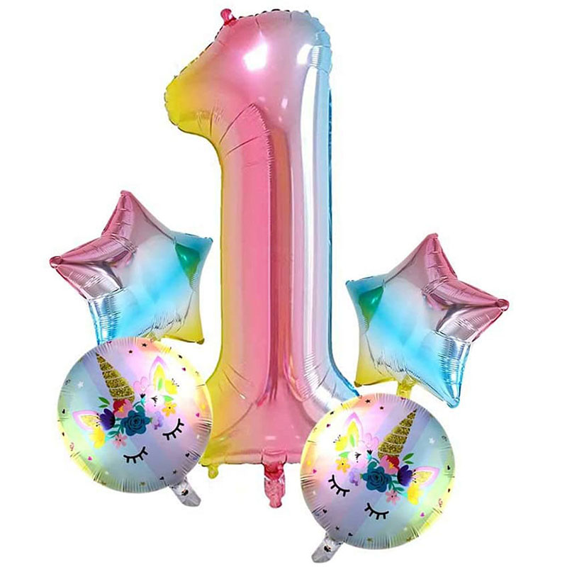 5 PCS 40 Inch Birthday Unicorn Foil Balloon Party Decorations Supplies Helium Mylar Digital Balloons Set