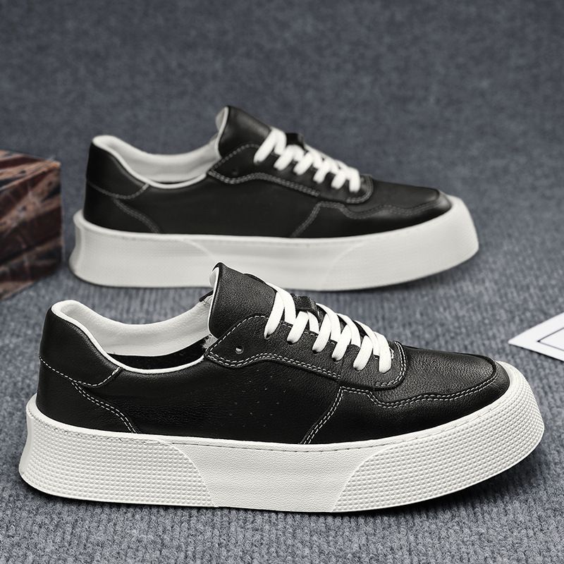 Men's shoes spring 2024 new breathable board shoes men's Korean version of the trend of all casual leather shoes thick soles wear-resistant tide shoes 0197