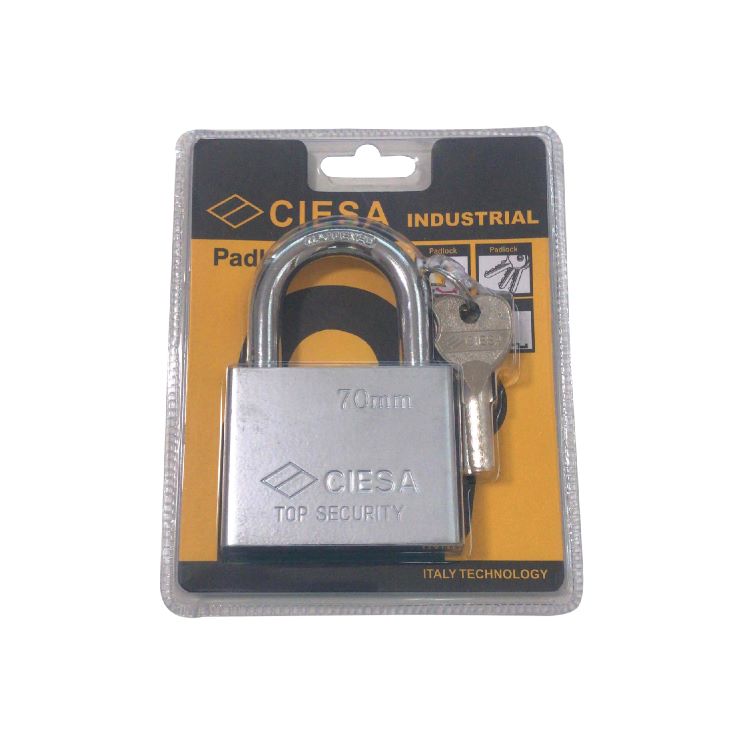 CIESA INDUSTRIAL STEEL HEAVY DYTY 70MM PADLOCK WITH 4 KEYS - ITALY TECHNOLOGY - Hardened Stainless Steel Shackle, Durable, Rust Free, Corrosion, Cut, Pick and Pry Resistance, Waterproof Keyed High-Security Padlock 
