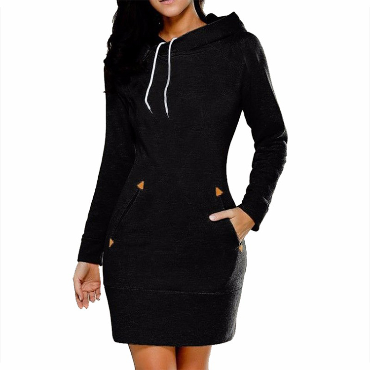 Women Slim Long Hoodie Sweatshirt Dress Zipper Pullover with Pockets
