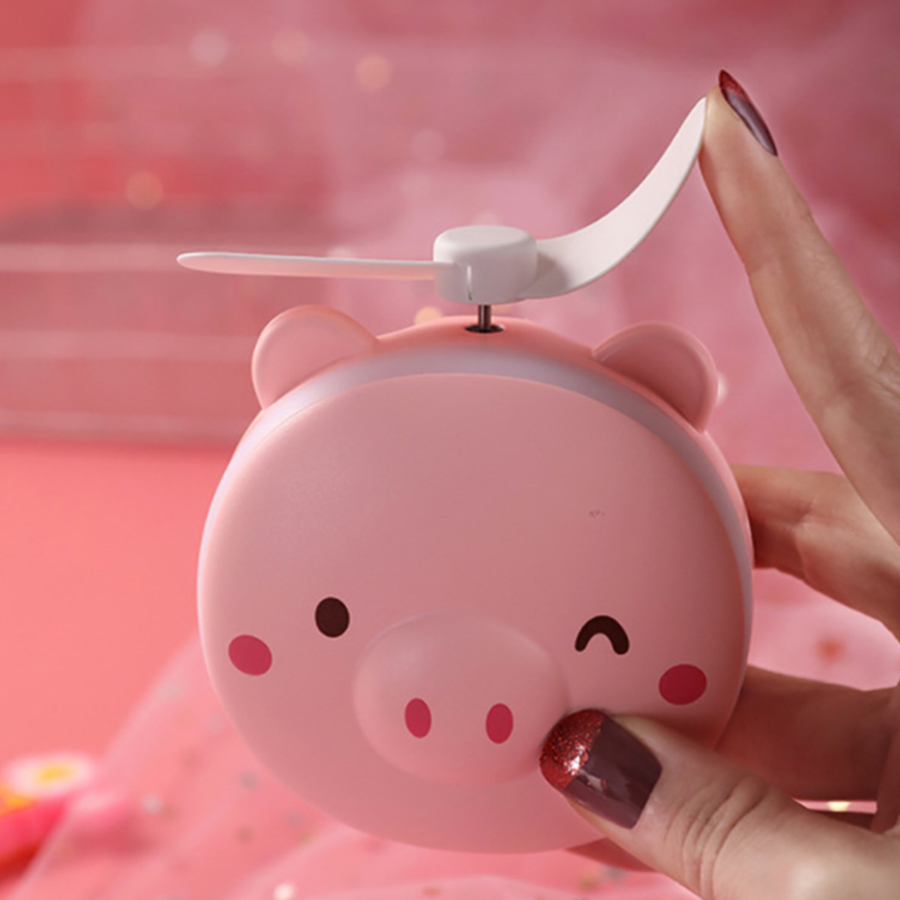 Pink Cartoon Pig Makeup Mirror Portable Rechargeable Led Light Makeup mirror Mini Fill Light Mirror Fan Mirror