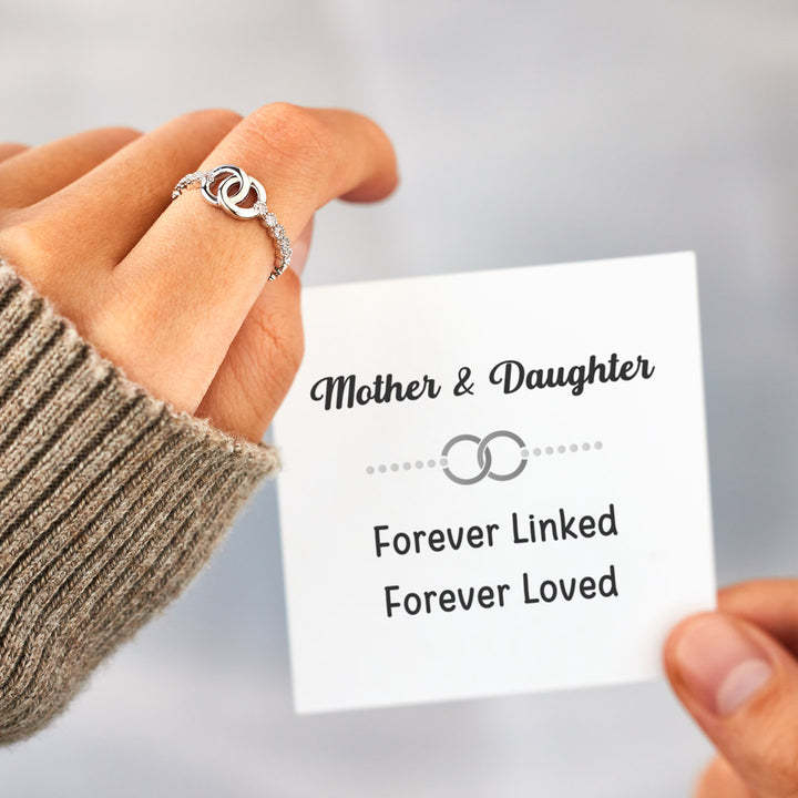 KL-04564 Mother & Daughter Two Rings Linked Ring With Card for Women Girls Creative Aesthetic Forever Loved Zricon Open Ring Jewelry Gift