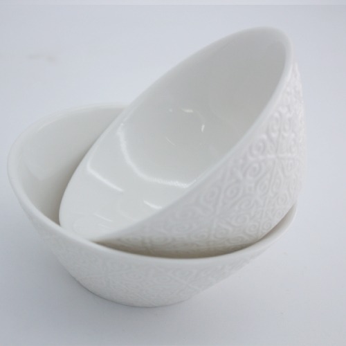 Small White Pearl Antiskid Ceramic Porcelain Embossed Microwave safe Bowls - For Cereal, Soup, Salad, Pasta, Rice, Dessert - XC-27