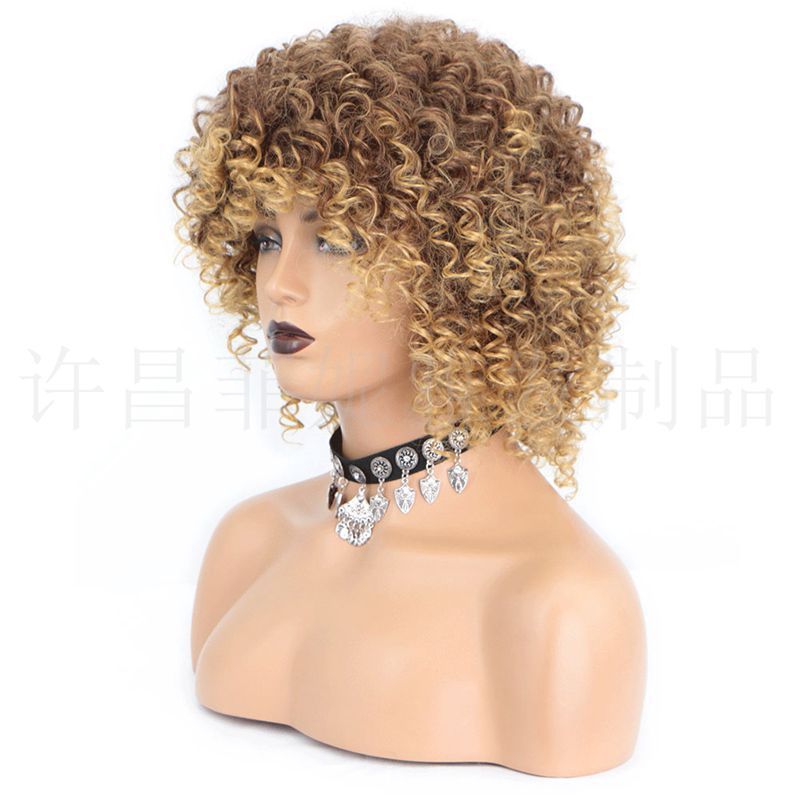 Women's small curly black wig fluffy afro wig chemical fiber full head cover WS707A