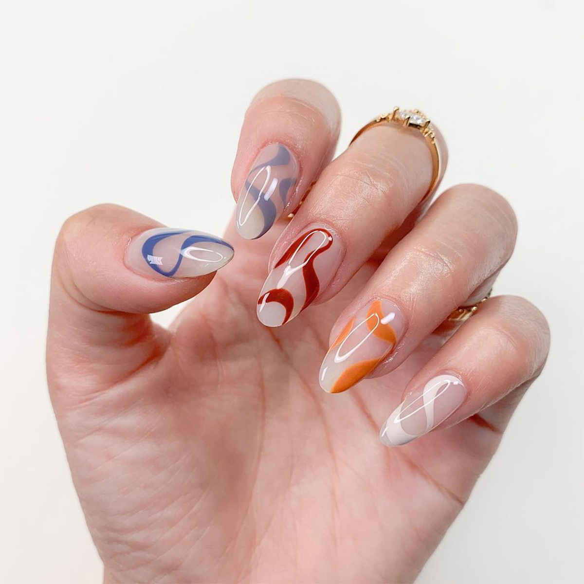 JP1413 24 Pcs Glossy Press on Nails, Medium Stiletto French Fake Nails, Acrylics Full Cover False Nails for Women and Girls

