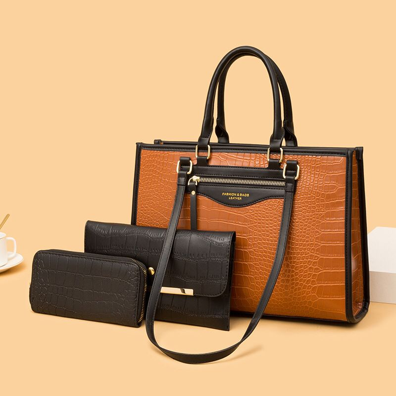 Cross-border Women's Bag Handbag Fashion Three-piece Bag Handbags Textured Shoulder Bag Crocodile Pattern Female Bag