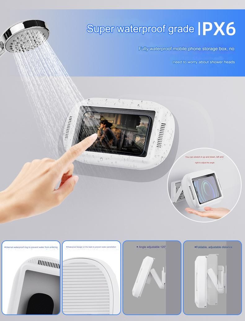 Waterproof touch screen wall-mounted bathroom 360-degree  phone holder rotating folding telescopic punch-free mobile phone box