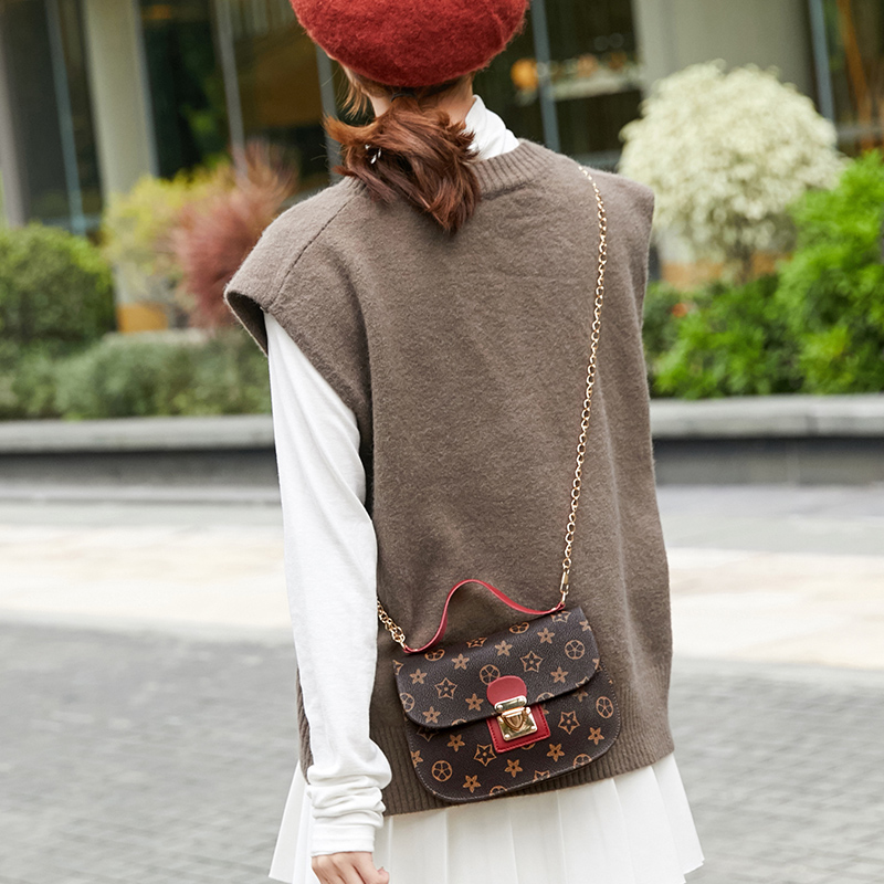 922# Women PU Leather Fashion Print Shoulder Chain Bag Messenger Handbag Crossbody Bag 